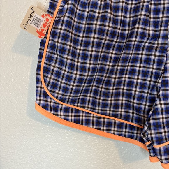 NWT Free People Varsity Blues Short Print Plaid Neon Clementine size M - Picture 9 of 11